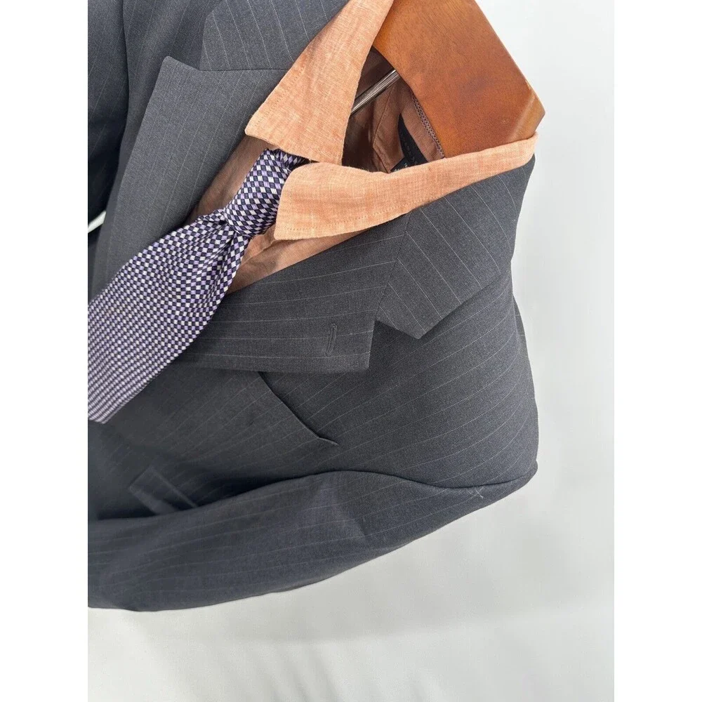 Ralph Lauren Blazer Mens Sport Coat Jacket 40R Gray Pinstripe 2 Button 100% Wool